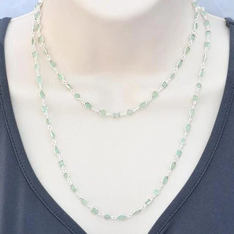 Ladies chain link necklaces-Aqua Chalcedony long  station necklace - March Birthstone