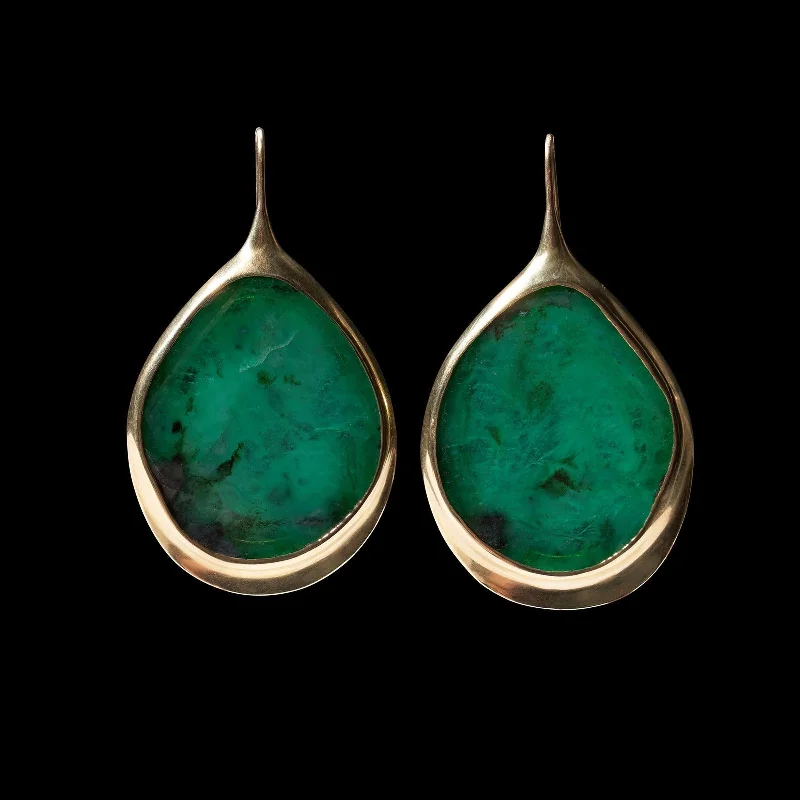 Ladies diamond dangle earrings-XL Emerald Slice Peacock Eye Earrings