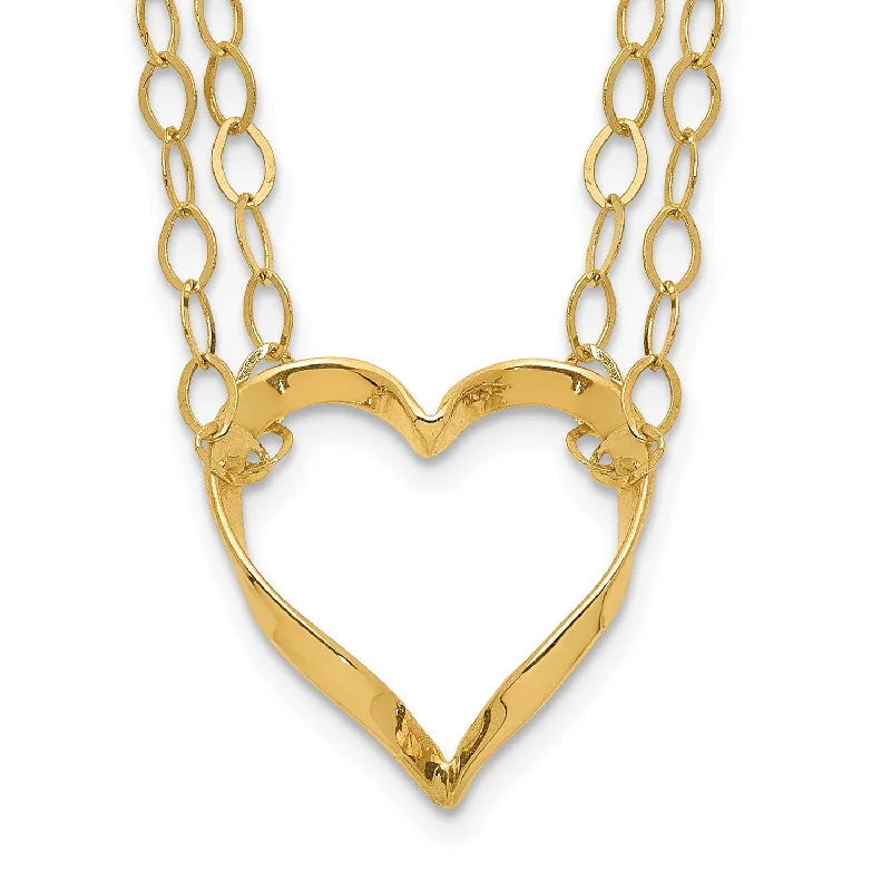 Ladies silver heart necklaces-14KT Yellow Gold 16-inch w/2-inch Extender Double Strand Heart Necklace