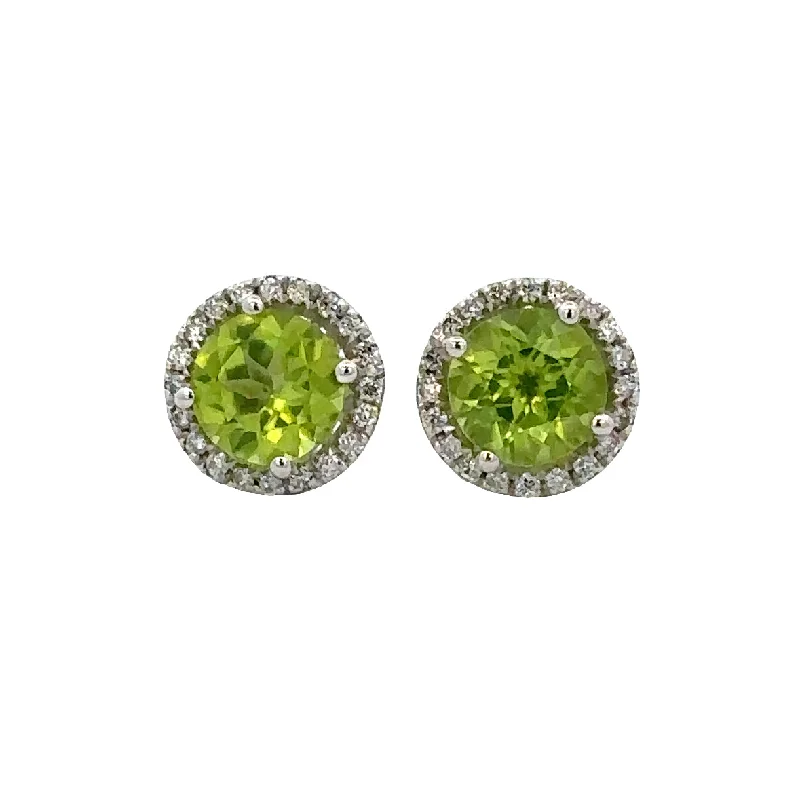 Ladies butterfly earrings-Peridot and Diamond Stud Earrings in White Gold