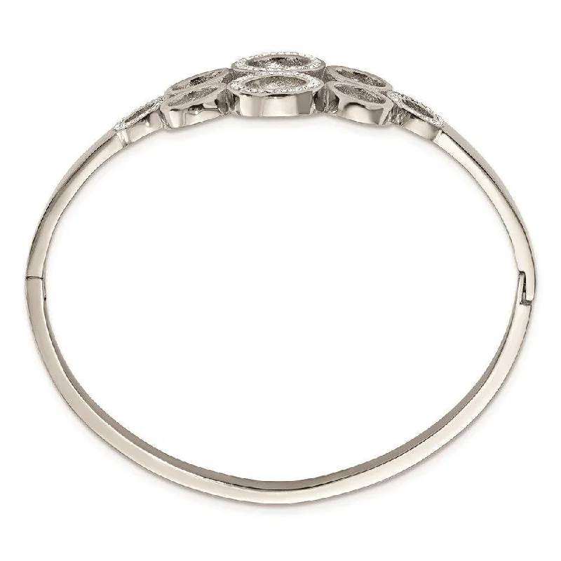 Ladies tennis bracelets-Stainless Steel Polished with Preciosa Crystal Hinged Bangle