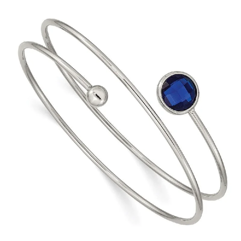 Ladies engraved bangles-Stainless Steel Polished with Blue Glass Flexible Bangle