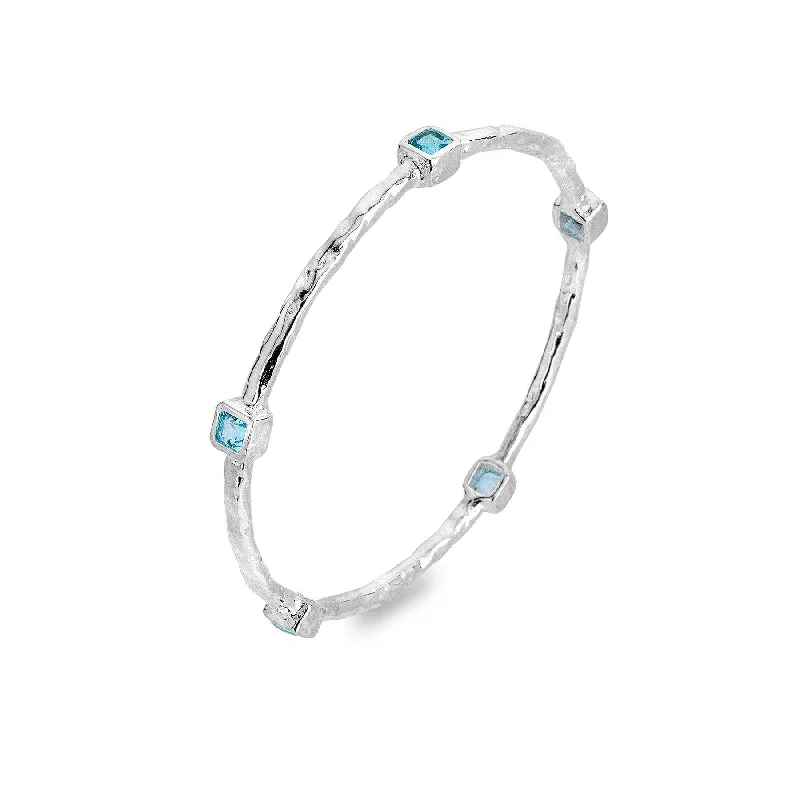 Ladies boho bracelets-Sea Gems Sterling Silver and Blue Topaz Serenity Bangle