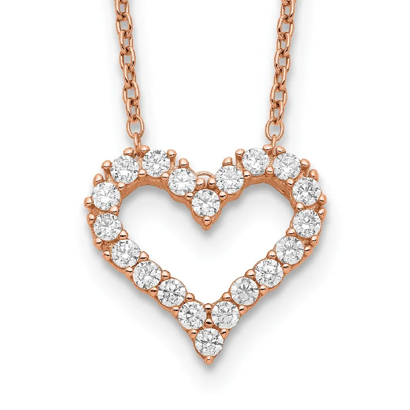 Ladies diamond pendant necklaces-Rose Gold Plated Sterling Silver Cubic Zirconia 18-inch Heart Necklace