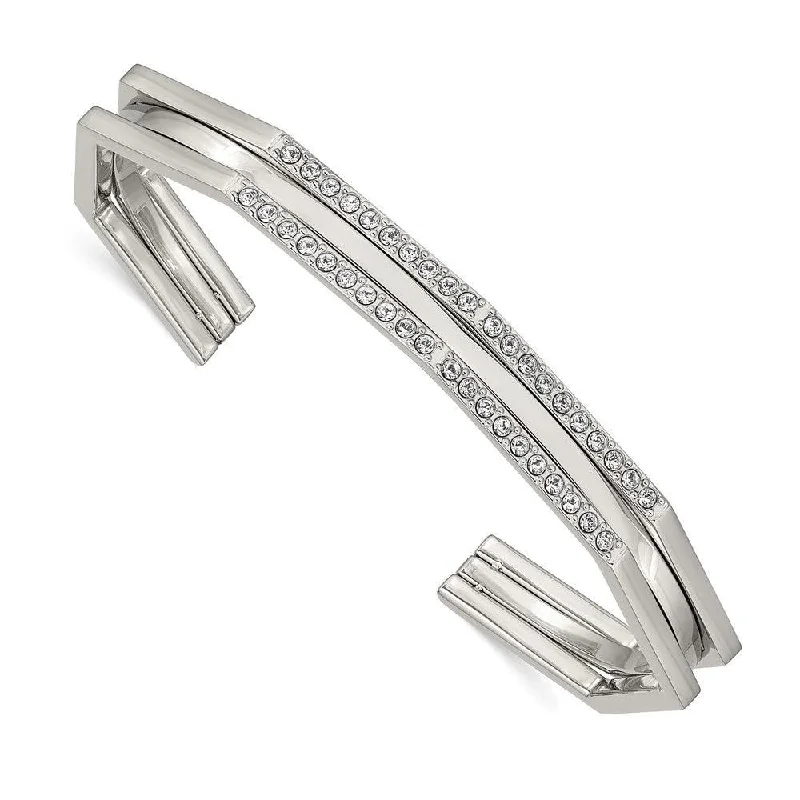 Ladies diamond bangles-Stainless Steel Polished with Crystals from Swarovski 7.00mm Cuff Bangle