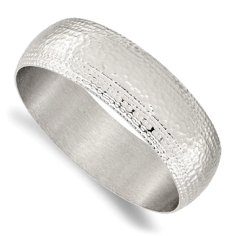 Ladies fancy bracelets-Stainless Steel Polished and Brushed Hammered Bangle