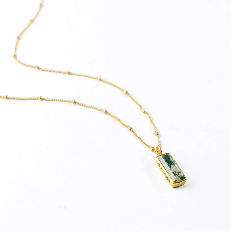 Ladies opal necklaces-Moss Agate Vertical Bar Necklace : Adira Series