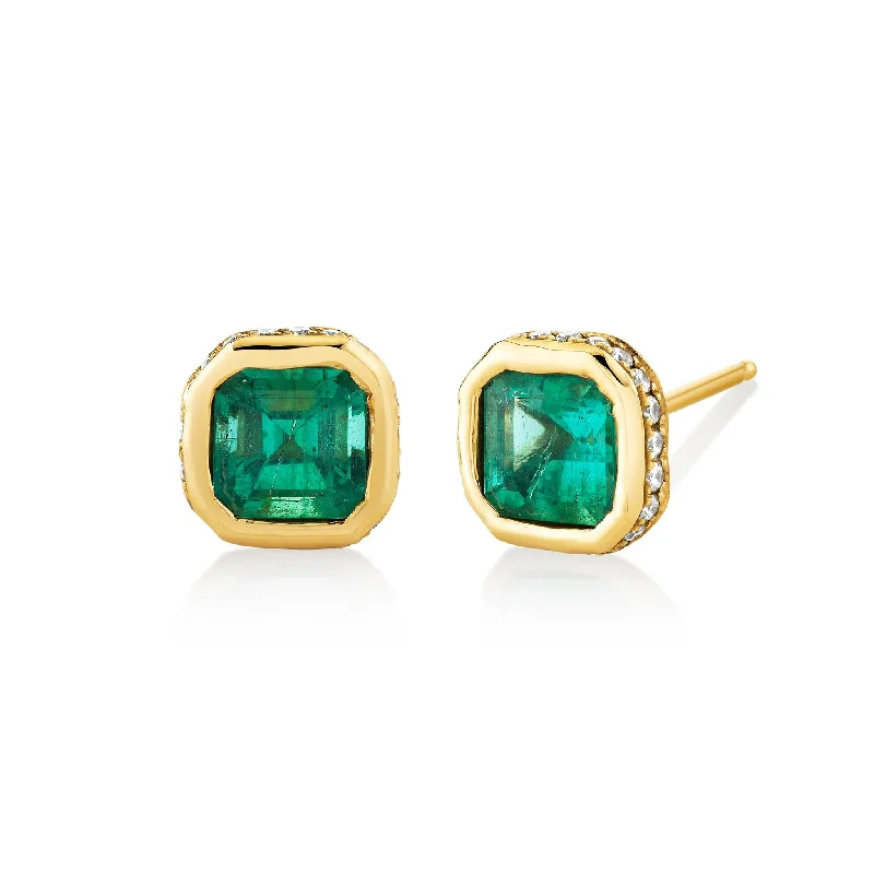 Ladies clip-on earrings-Asscher Emerald River Studs