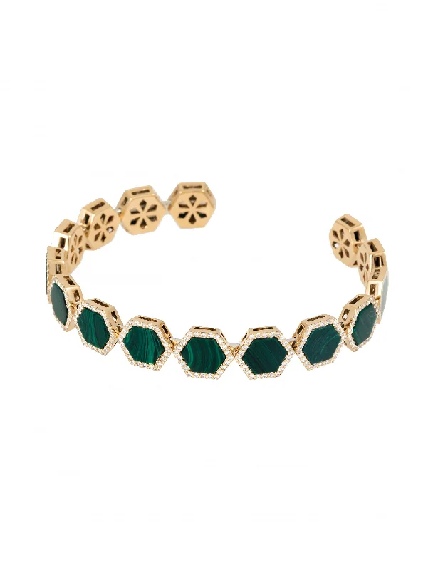 Ladies cuff bangles-Malachite Hexagon Bangle