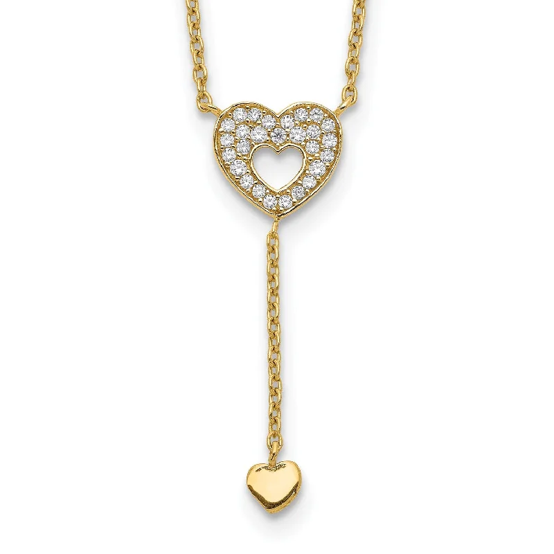 Ladies cubic zirconia necklaces-14KT Yellow Gold Cubic Zirconia 17-inch Heart Necklace