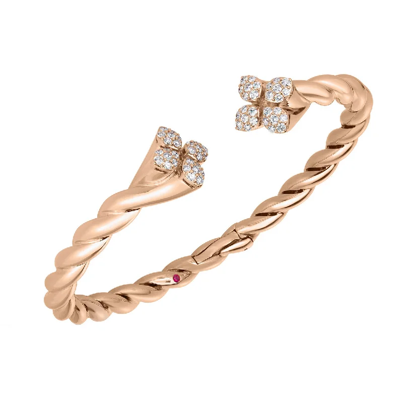 Ladies thin gold bracelets-18K Rose Gold Diamond Twist Bangle