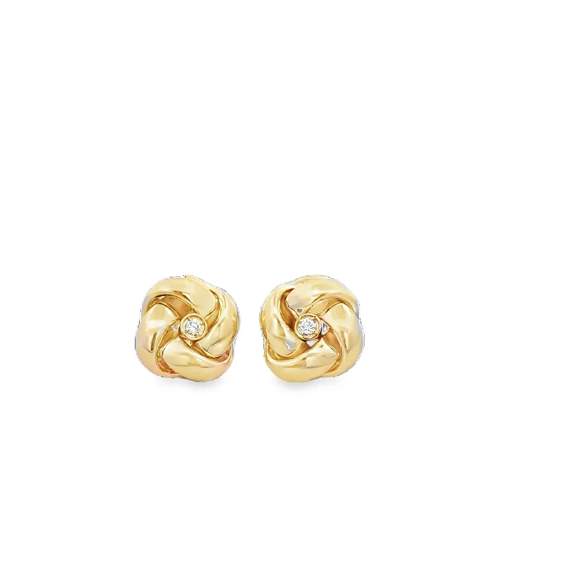 Ladies long earrings-Knot Style Diamond Earrings in Yellow Gold