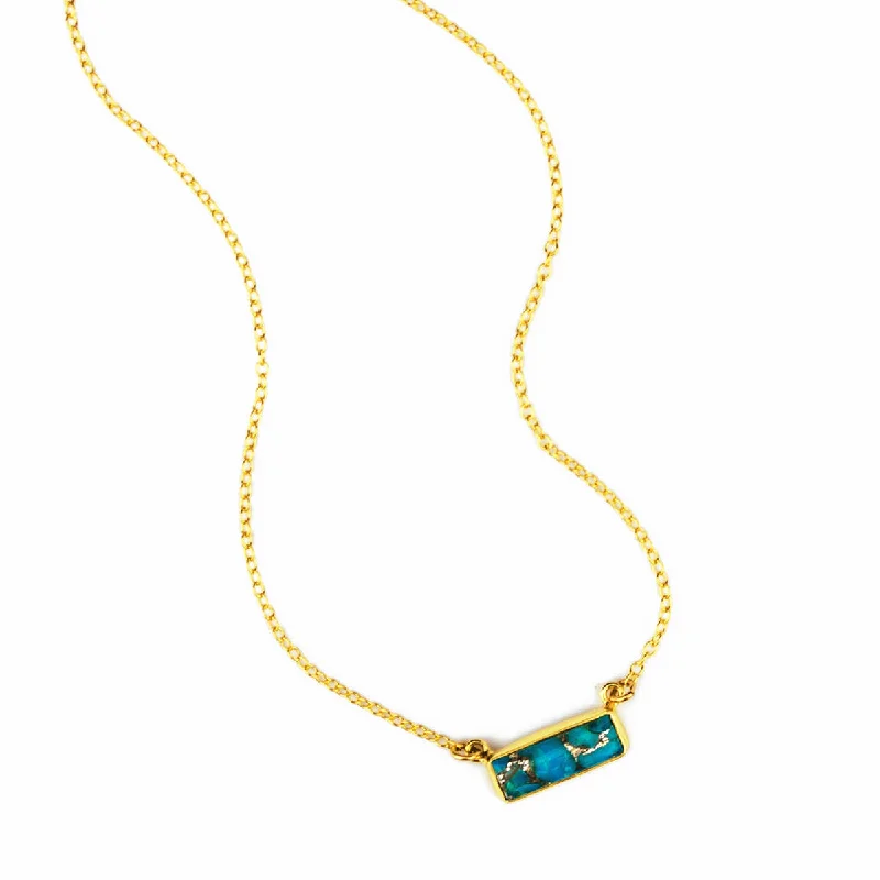 Ladies monogrammed necklaces-Copper Turquoise Bar Necklace : December Birthstone : Adira Series