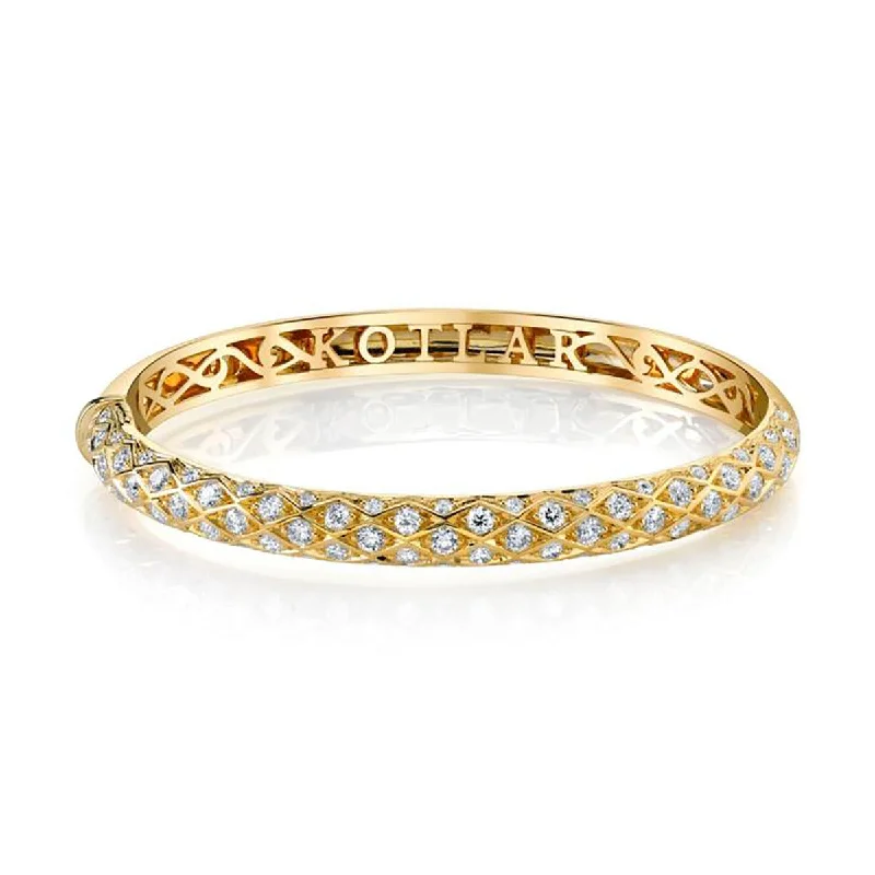 Ladies charm bangle bracelets-Criss Cross Artisan Pave Diamond Halfway Bangle