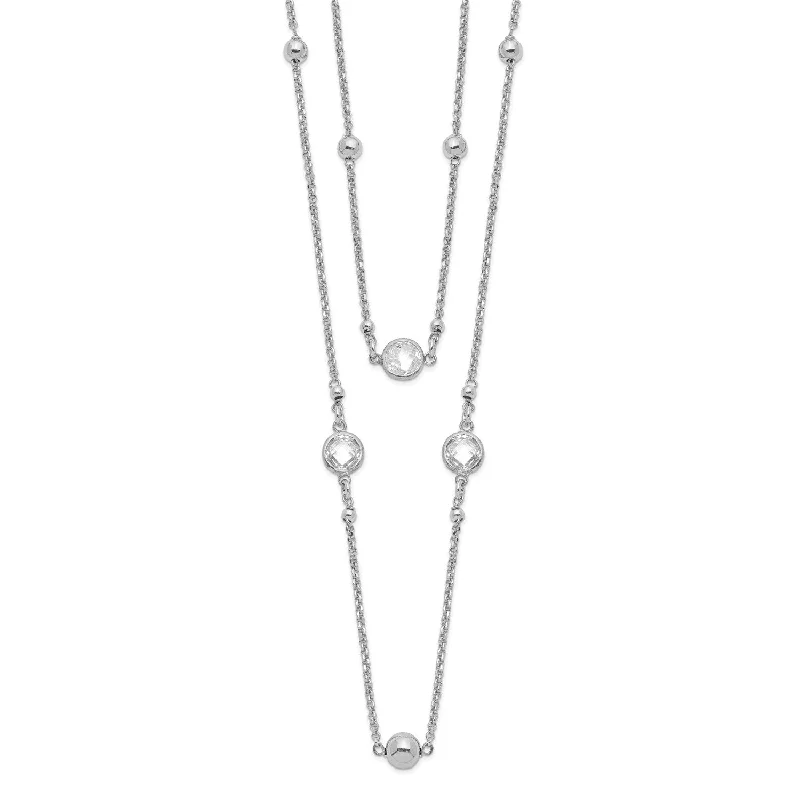 Ladies custom engraved necklaces-Sterling Silver Cubic Zirconia 17-inch Fashion 2-Strand Necklace