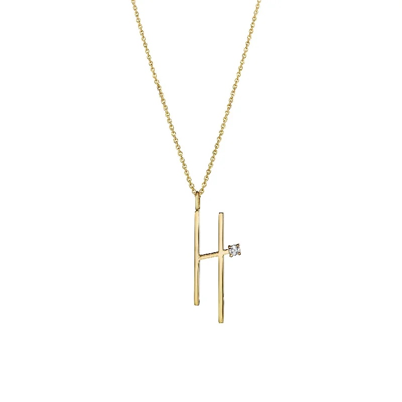 Ladies silver chain necklaces-Type Letter H Diamond Pendant Necklace