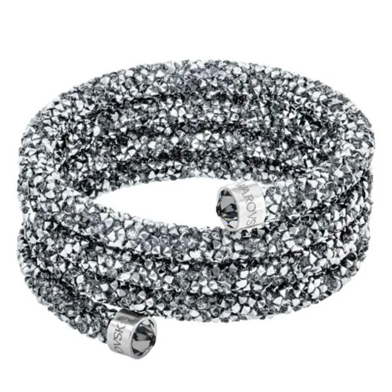 Ladies boho bracelets-Swarovski Women's Wide Bangle - Crystaldust Gray Crystals Stainless Steel | 5277588