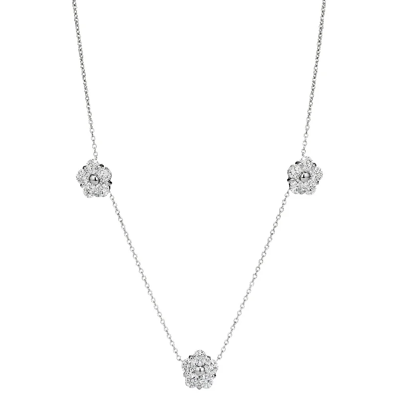 Ladies delicate silver necklaces-Anzia Flower 3-Station Diamond Necklace - Small