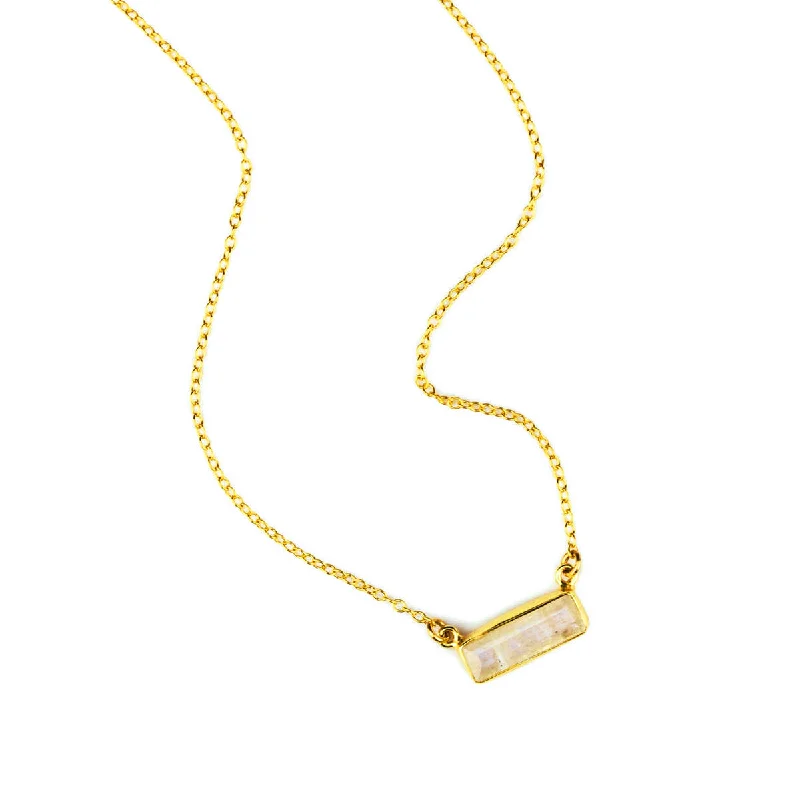 Ladies layered gold necklaces-Rainbow Moonstone Bar Necklace : June Birthstone : Adira Series