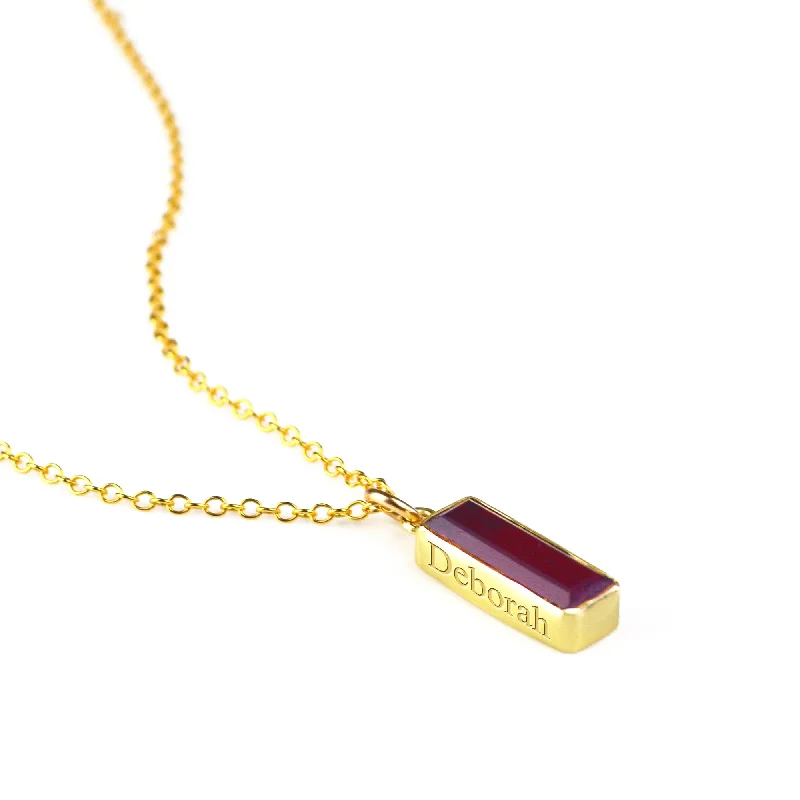 Ladies lucky charm necklaces-Garnet Vertical Bar Necklace : January Birthstone : Adira Series