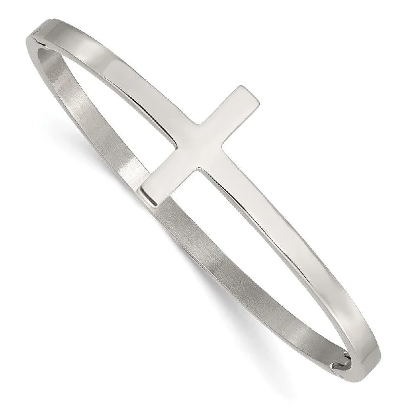 Ladies open bangles-Stainless Steel Polished Cross Hinged Bangle