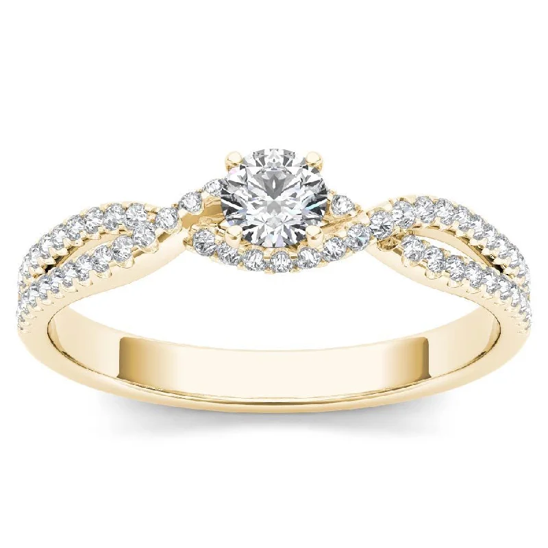 Double halo ladies engagement rings-De Couer 10k Yellow Gold 2/5ct TDW Diamond Classic Split-Shank Engagement Ring