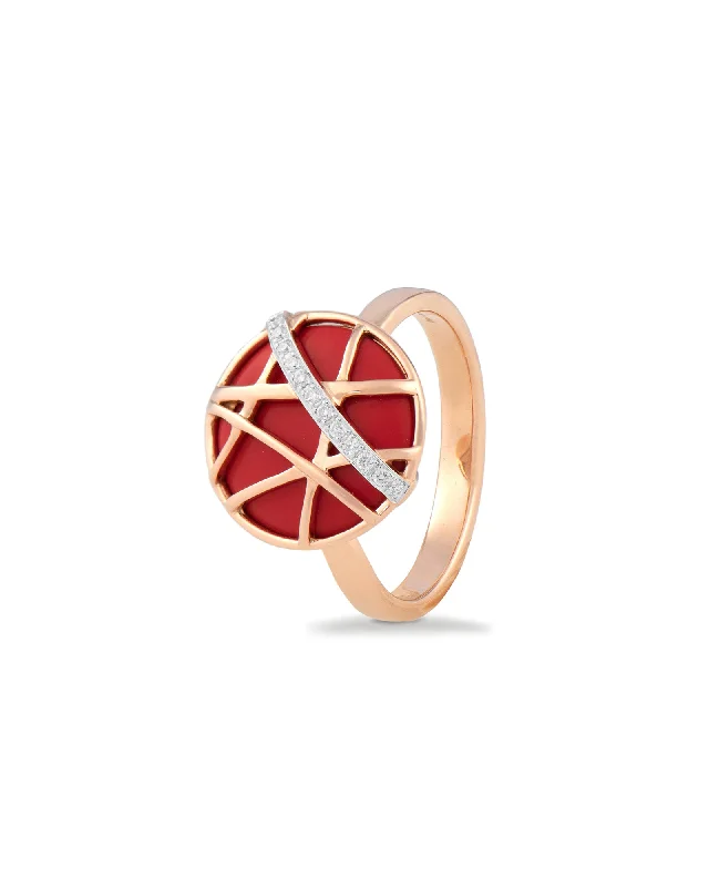 Ladies fashion rings-Coral Disc Ring