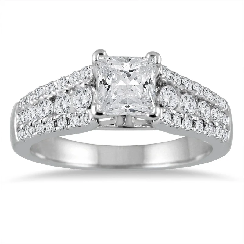 Small diamond ladies engagement rings-1 5/8 Carat TW Princess Cut Diamond Engagement Ring in 14K White Gold