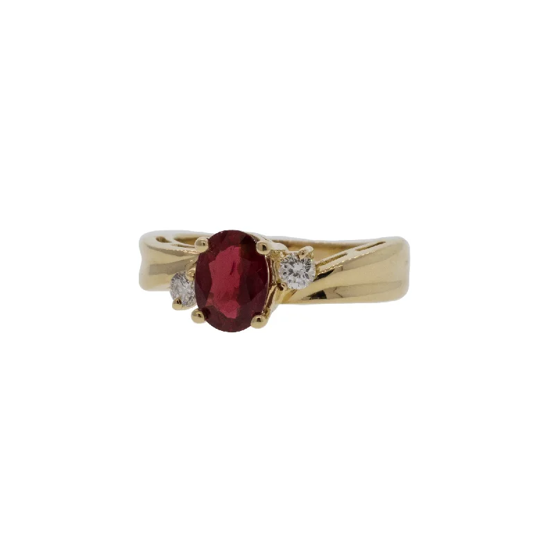 Ladies elegant rings-Natural Oval Ruby and Diamond Ring