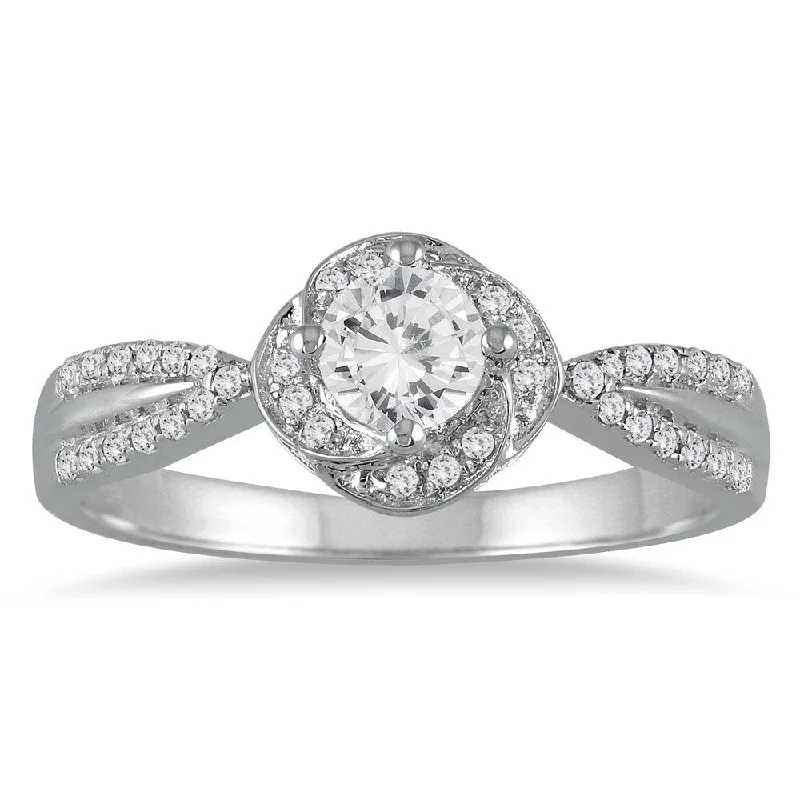 Simple wedding engagement rings for women-5/8 Carat TW Diamond Halo Engagement Ring in 10K White Gold