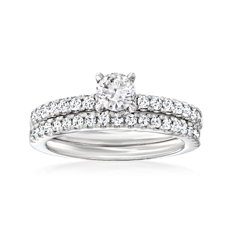 Two-tone ladies engagement rings-Ross-Simons Diamond Bridal Set: Engagement and Wedding Rings in 14kt White Gold