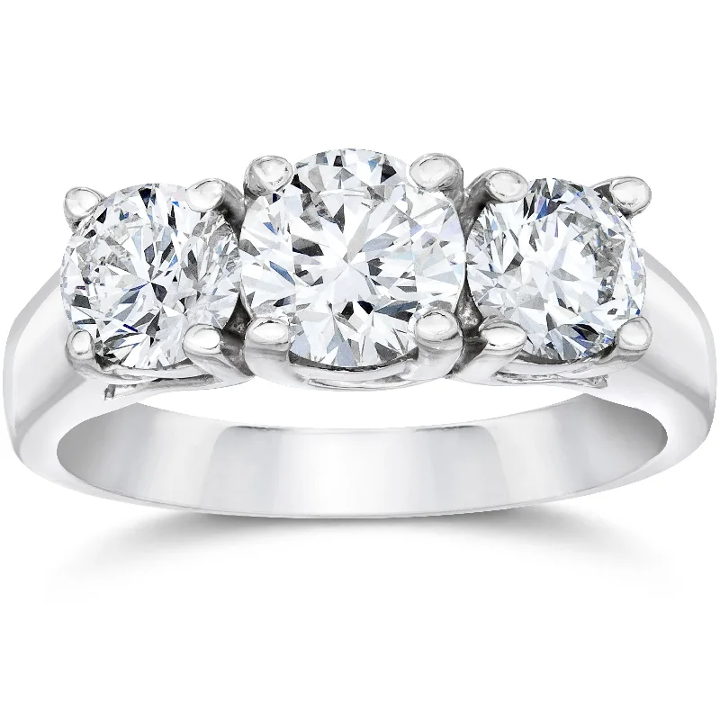 Engagement rings with side stones-1 3/4Ct Three Stone Round Cut Diamond Engagement Ring 14k White Gold Lab Grown