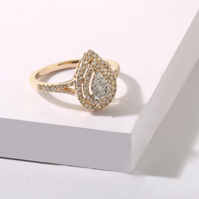 Engagement rings with cushion diamonds-De Couer 14k Yellow Gold 1/2ct TDW Diamond Halo Pear-Shaped Engagement Ring