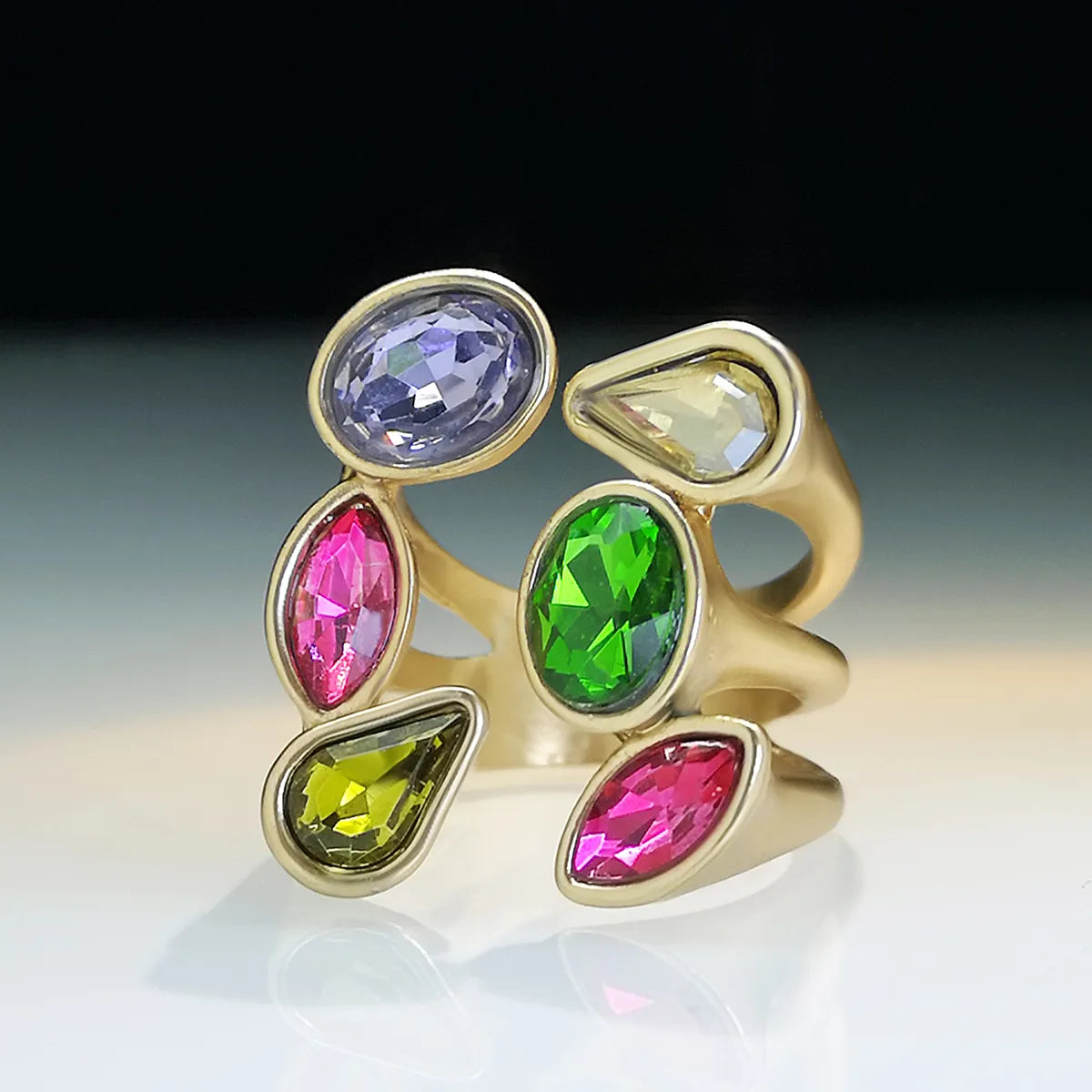 Ladies vintage rings-Exaggerated Oval Water Droplets Alloy Plating Inlay Artificial Gemstones Gold Plated Women'S Open Ring