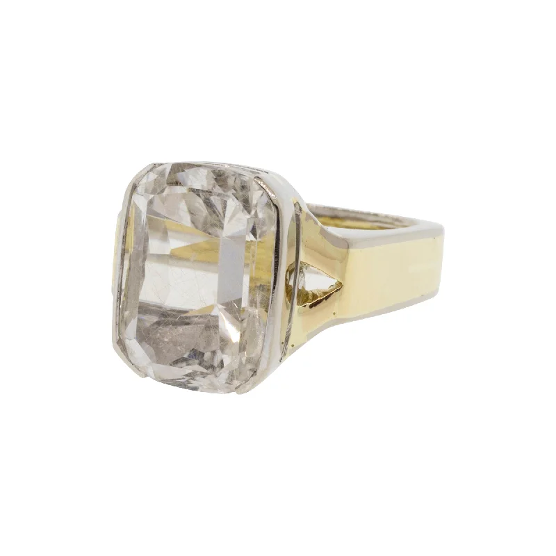 Ladies gold rings-Partial Bezel Rutilated Quartz Ring