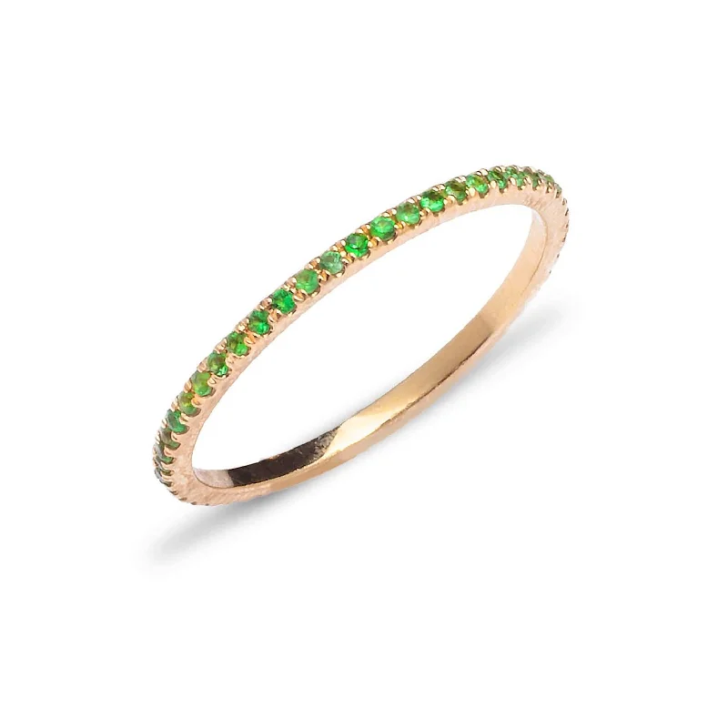 Ladies luxury fashion rings-14K Gold and Emerald Color Tsavorite Eternity Stacking Rings