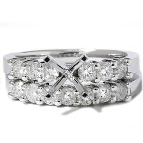 Two-tone ladies engagement rings-1ct Diamond Engagement Matching Wedding Ring Setting