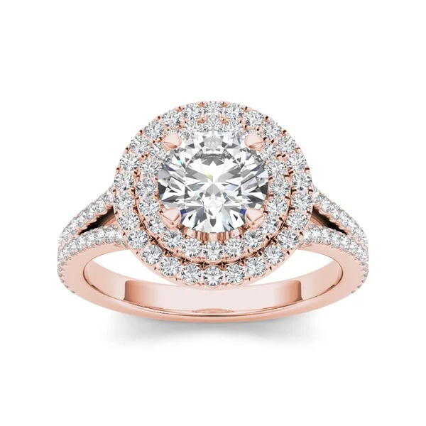 Sapphire halo ladies engagement rings-De Couer 14k Rose Gold 1 1/2ct TDW Diamond Double Halo Engagement Ring - Pink