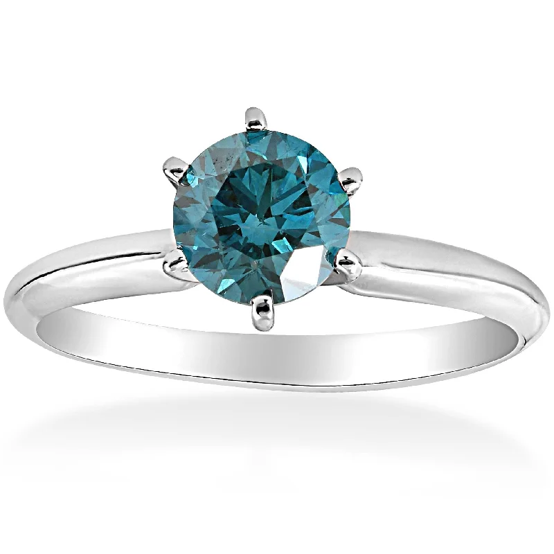 Personalized engagement rings for women-1 1/2ct Blue Diamond Solitaire Engagement Ring 14K White Gold