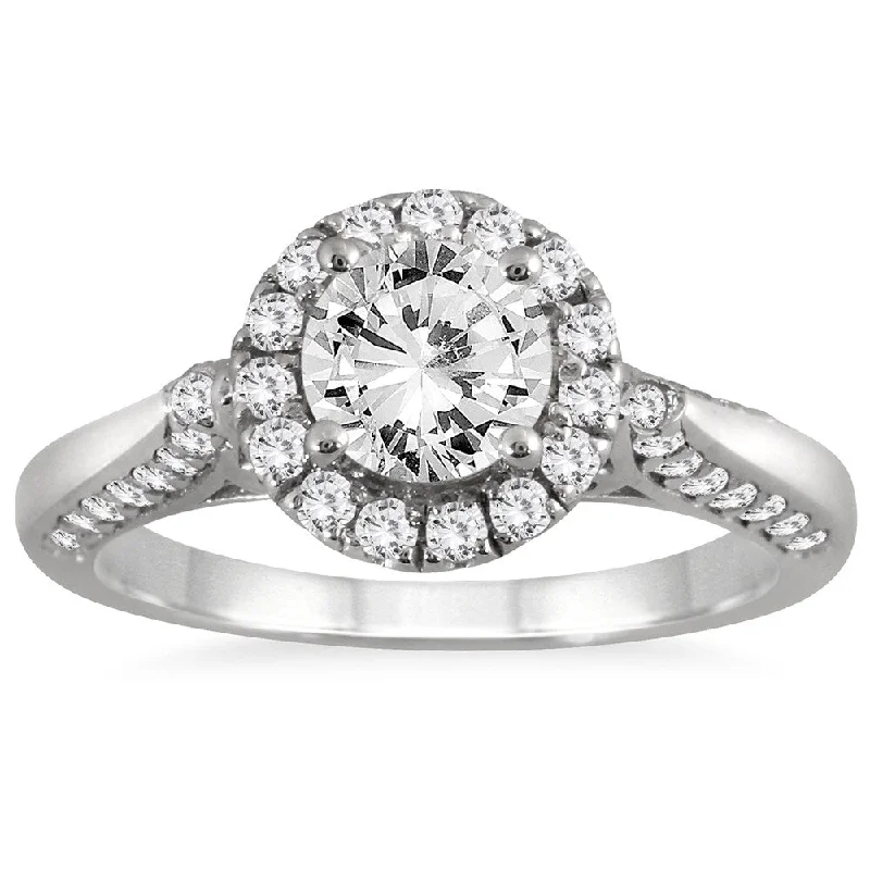 Engagement rings with black diamonds-14k White Gold 1 1/4ct TDW Diamond Halo Engagement Ring