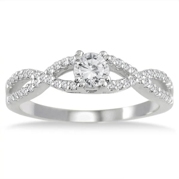 Oval shaped diamond ladies engagement rings-1/2 Carat TW Diamond Engagement Ring in 10K White Gold