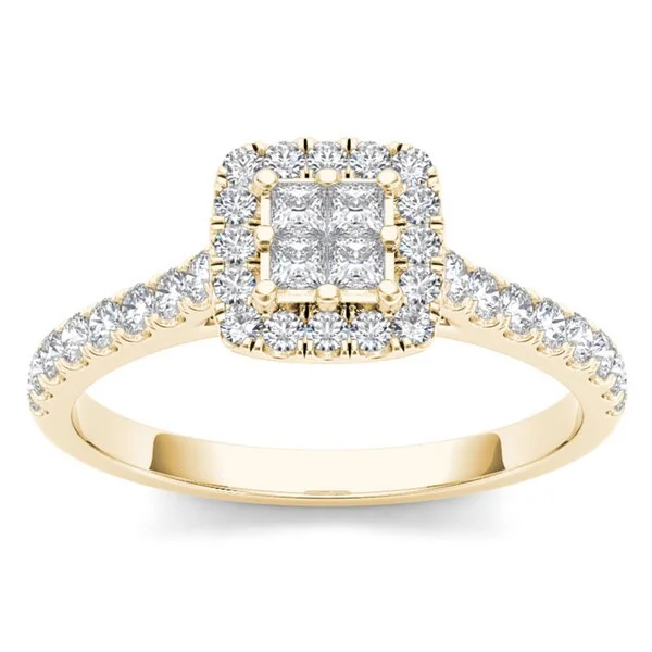 Engagement rings with colorful gemstones-De Couer IGI Certified 10k Yellow Gold 1/2ct TDW Diamond Halo Engagement Ring