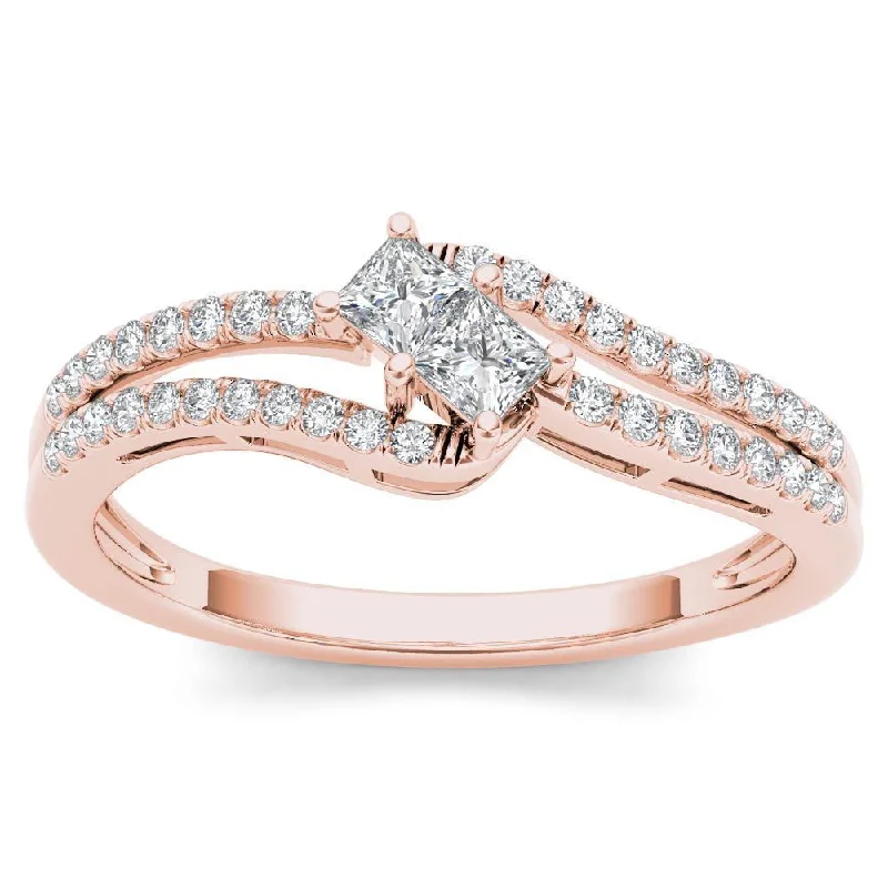 Wedding jewelry engagement rings for ladies-De Couer 14k Rose Gold 1/3ct TDW Two-Stone Diamond Engagement Ring - Pink