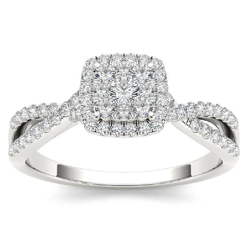 Modern ladies engagement rings-De Couer 10k White Gold 1/2ct TDW Diamond Halo Engagement Ring