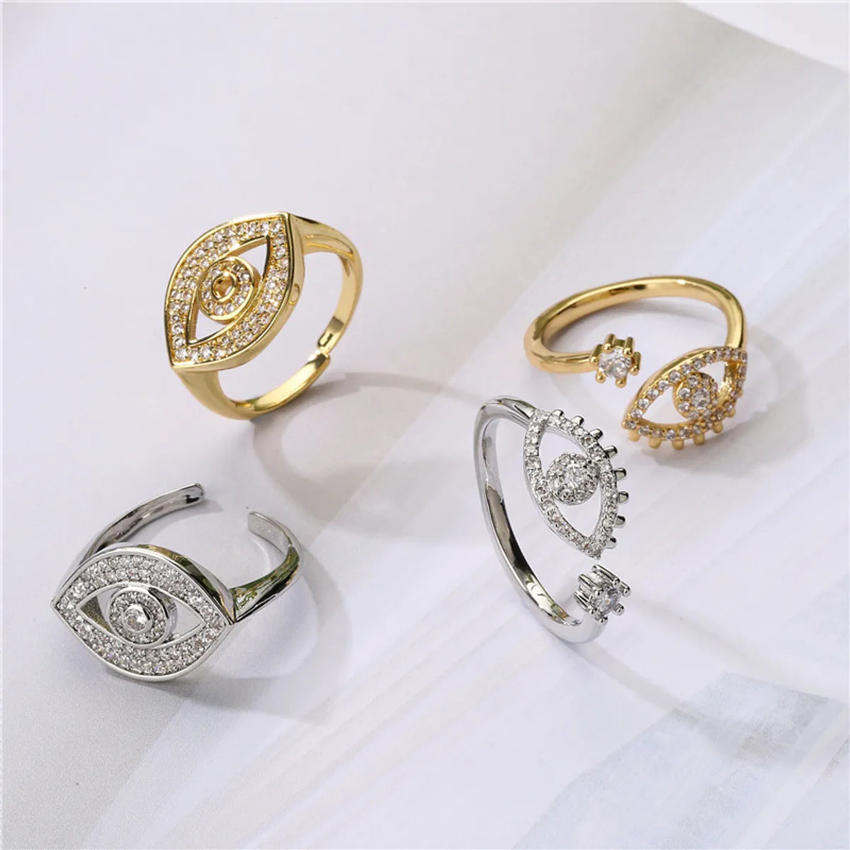 Ladies romantic rings-Vintage Fashion Hollow Micro-inlaid Zircon Devil's Eye Open Copper Ring Wholesale Gooddiy