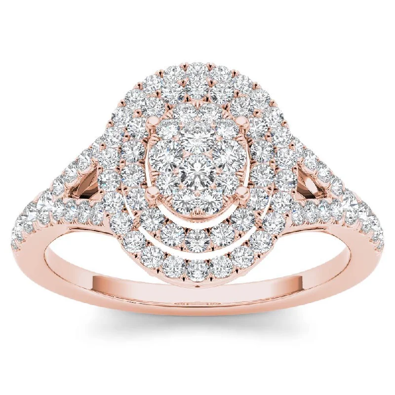 Luxury ladies engagement rings-De Couer 14k Rose Gold 1/2ct TDW Diamond Cluster Double Frame Engagement Ring - Pink