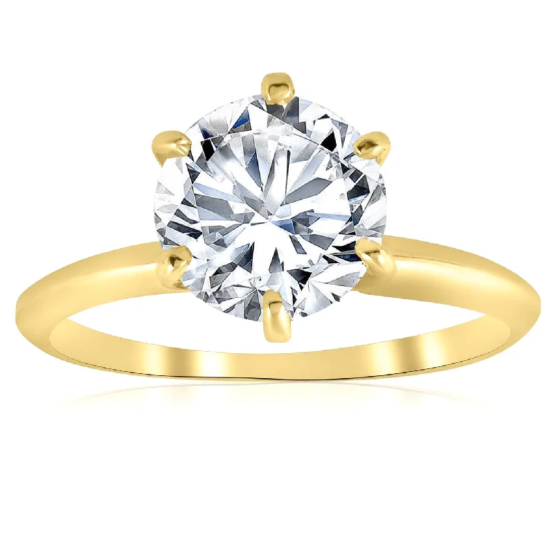 Stackable ladies engagement rings-Certified 3.07Ct Diamond H/VVS2 Solitaire Yellow Gold Engagement Ring Lab Grown