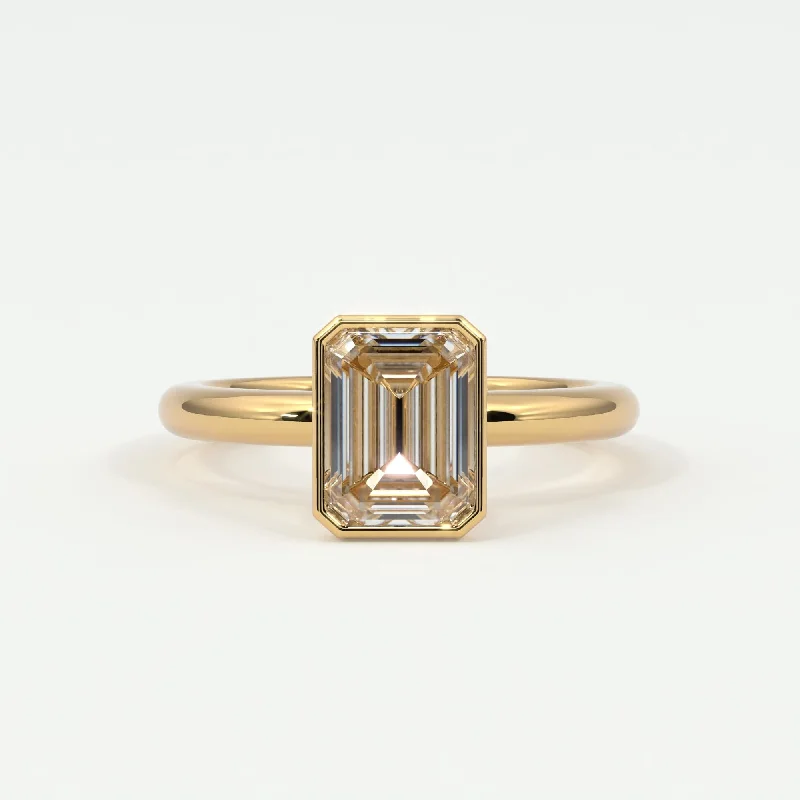 Ladies halo rings-Emerald Cut Bezel Setting