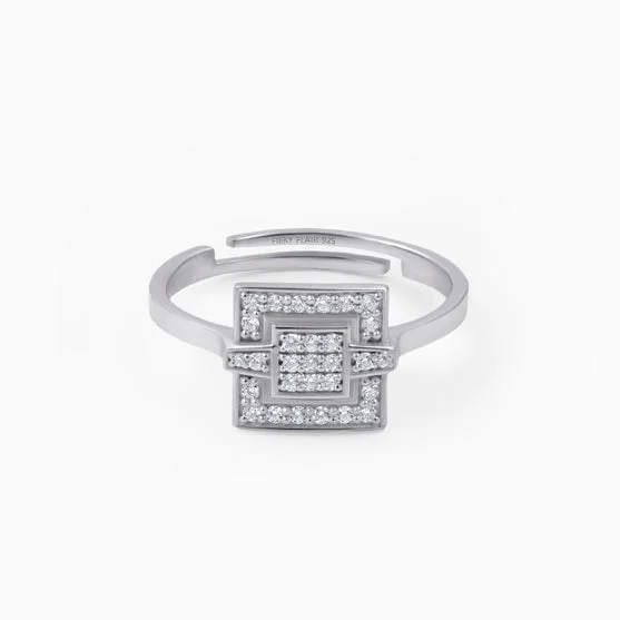 Ladies nature-inspired rings-Square Shaped Silver Ring