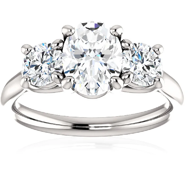 Modern ladies engagement rings-1 3/4 Ct Moissanite & Lab Grown Diamond 3 Stone Engagement Ring 10k White Gold